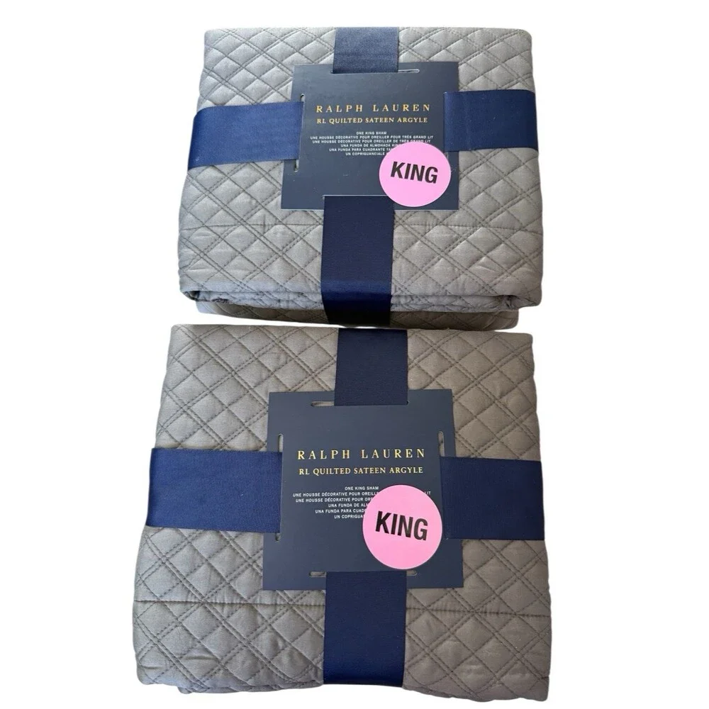 Ralph Lauren $370 Quilted Argyle Luxury King Shams 20X36